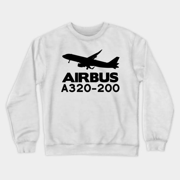 Airbus A320-200 Silhouette Print (Black) Crewneck Sweatshirt by TheArtofFlying